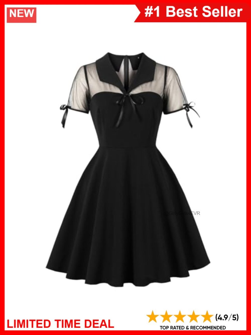 Gothic Mini Dress Sheer Mesh Doll Collar A-Line Cocktail Halloween